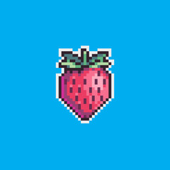 Fully editable pixel art vector illustration strawberry for game development, graphic design, poster and art.