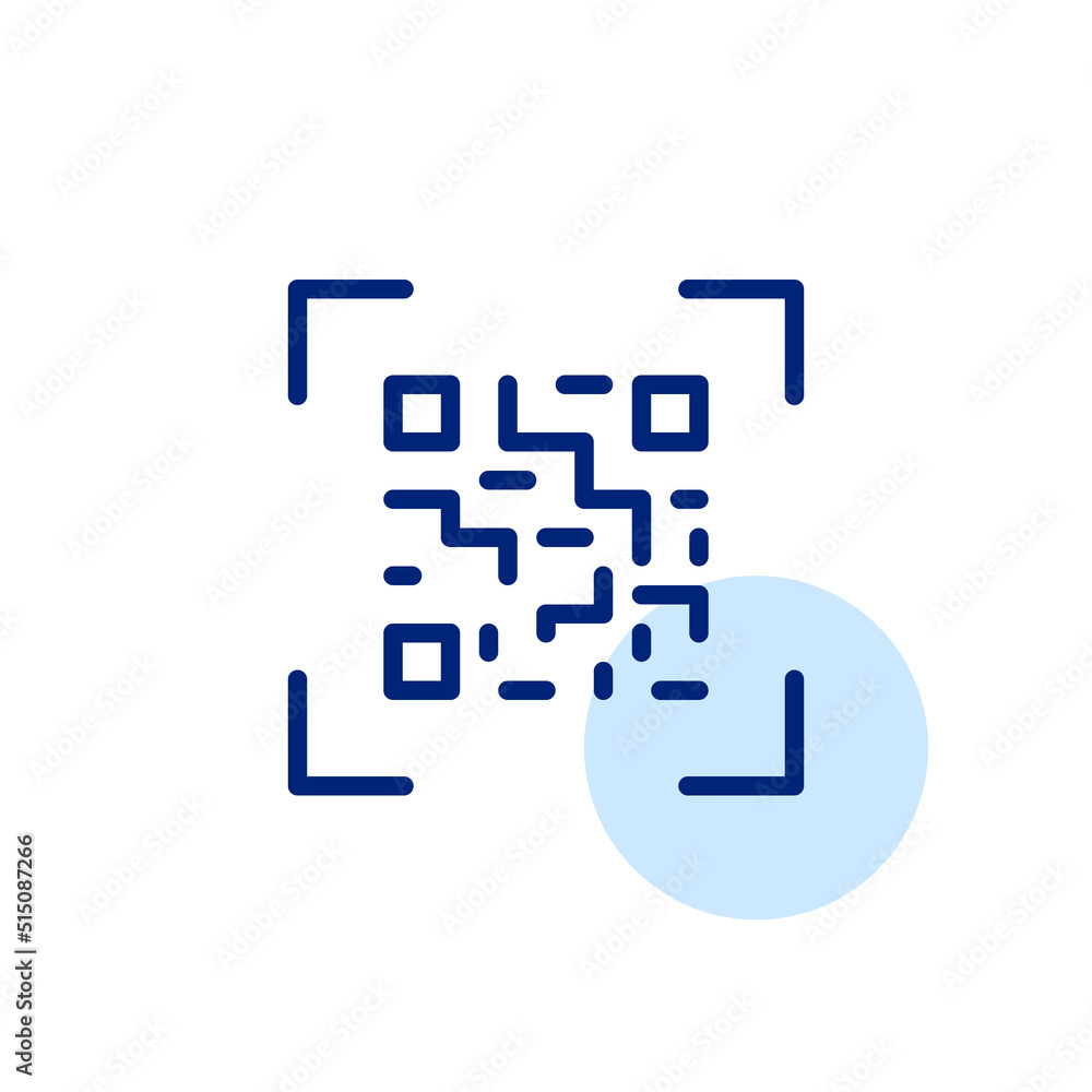 Poster qr code scanning. pixel perfect, editable stroke line art icon