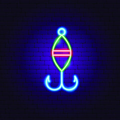 Bobber Neon Sign. Vector Illustration of Fishing Promotion.