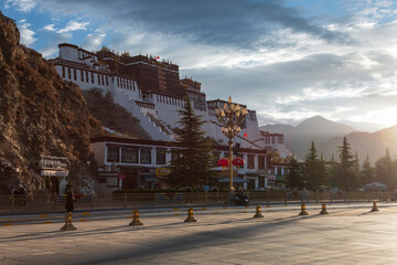 Lhasa, Tibet, China - July 5, 2022: Sunrise view of Potala Palace in Lhasa