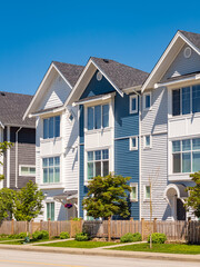 New Modern Apartment Buildings in Vancouver BC. Architectural details of modern apartment building in sunny day