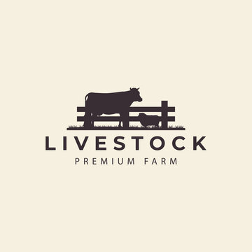 cow and goat cattle vintage logo  livestock  farm  vector icon symbol illustration design
