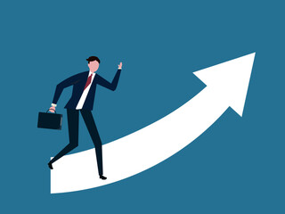 Obraz premium Businessman chase dream. Man run up on arrow up to success. Vector illustration 