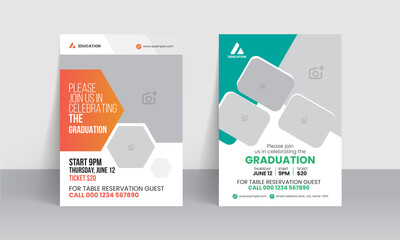 Graduation invitation flyer template and education celebration invite card design