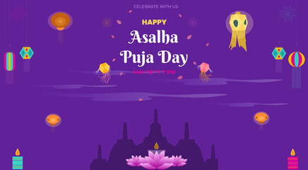 Asalha Puja is a theravada buddhist festival horizontal banner template design