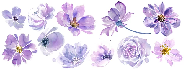 Very peri flowers clip-art. Purple flowers on a white background. Hand-painted abstract botanical illustrations bundle. © Марина Радышевская
