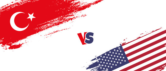 Creative Turkey vs United States of America brush flag illustration. Artistic brush style two country flags relationship background