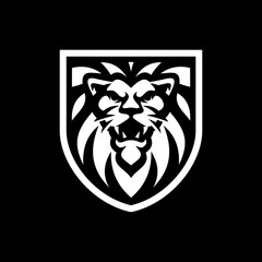 Lion head and shield mascot emblem logo illustration