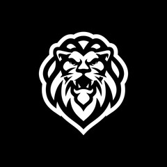 Angry lion head mascot line art logo illustration