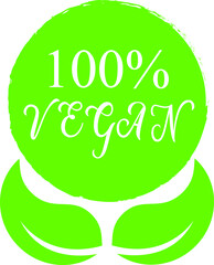 100 percent vegan logo vector icon. Vegetarian organic food label badge with leaf. Green natural vegan symbol
