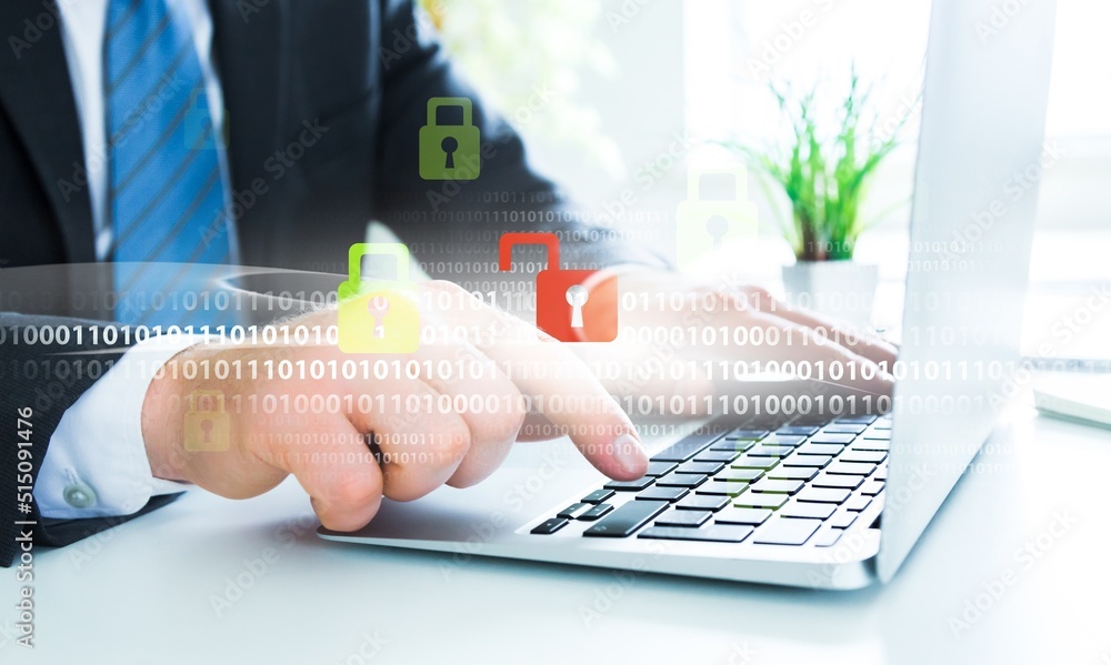 Poster digital key and privacy management policy for file data transfer, cyber security awareness concept