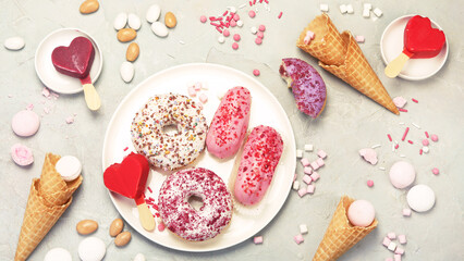Fototapeta premium Differen type of ice-cream on gray background.