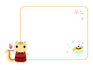 カフェのリス　長方形フレーム＋装飾付