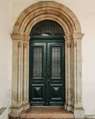 Printed kitchen splashbacks Old door Beautiful green door in old building in Cyprus