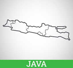 Simple outline map of Java with provinces. Vector graphic illustration.