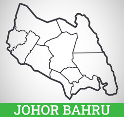 Simple outline map of Johor Baru, Malaysia. Vector graphic illustration.