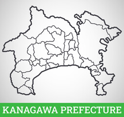 Simple outline map of Kanagawa Prefecture, Japan. Vector graphic illustration.