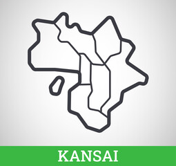 Simple outline map of Kansai region, Japan. Vector graphic illustration.