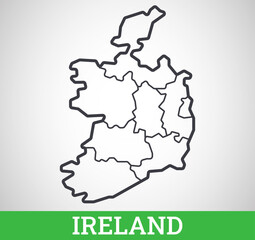Simple outline map of Ireland with regions. Vector graphic illustration.