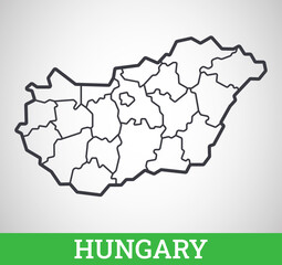 Simple outline map of Hungary with regions. Vector graphic illustration.