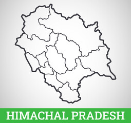 Simple outline map of Himachal Pradesh District, India. Vector graphic illustration. - obrazy, fototapety, plakaty