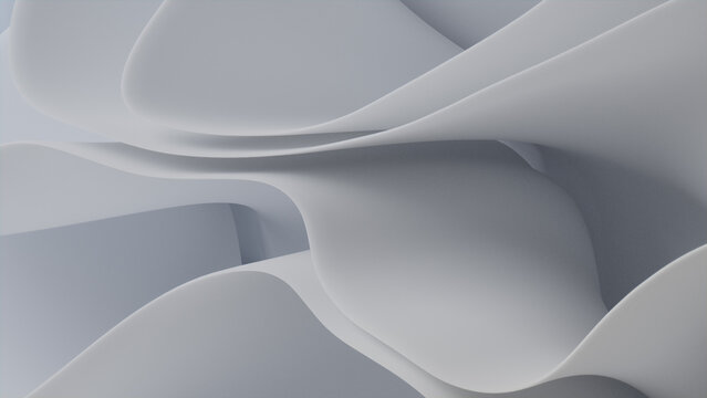 Trendy, White Layers with Waves. Abstract 3D Background.