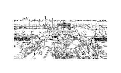 Building view with landmark of Naples is the 
city in Florida. Hand drawn sketch illustration in vector.
