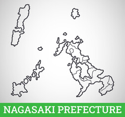 Simple outline map of Nagasaki Prefecture, Japan. Vector graphic illustration.