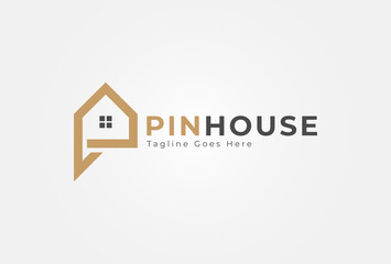 Pin House Logo. minimalist building and pin combination. suitable for Architecture Building apps and company logos design, vector illustration