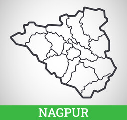 Simple outline map of Nagpur, India. Vector graphic illustration.