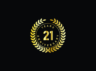 Fototapeta premium 21th anniversary celebration with gold glitter color and white background. Vector design for celebrations, invitation cards and greeting cards.