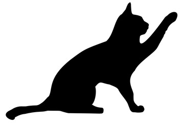 Fototapeta black silhouette of a cat, on a white background, side view obraz