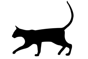 black silhouette of a sphinx cat, on a white background