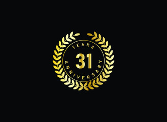 Fototapeta premium 31th anniversary celebration with gold glitter color and white background. Vector design for celebrations, invitation cards and greeting cards.