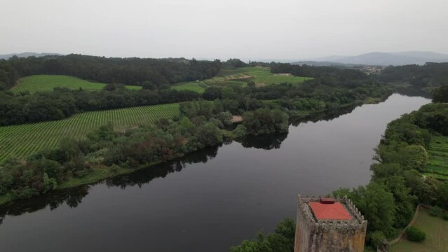 River Minho and Medieval Castle of Lapela. Mon&ccedil;&atilde;o, Portugal Border Between Spain