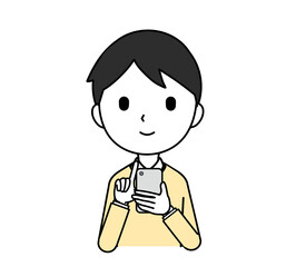 スマートフォンを操作する男性のイラスト 上半身 線画