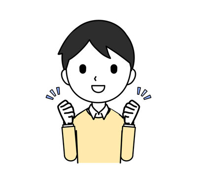 recommend clip art: ガッツポーズする男性のイラスト 上半身 正面 線画