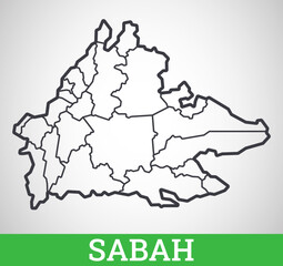 Simple outline map of Sabah, Malaysia. Vector graphic illustration.