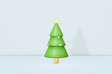 Christmas tree 3d render , isolated on beige color background , illustration 3D Rendering