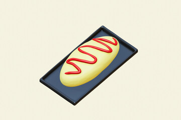 Omelette with Tomato Sauce 3d render , isolated on beige color background , illustration 3D Rendering