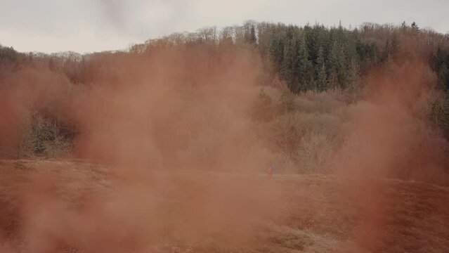 Tourist Hiking Along the Hills in Himmelbjerget Area, Denmark