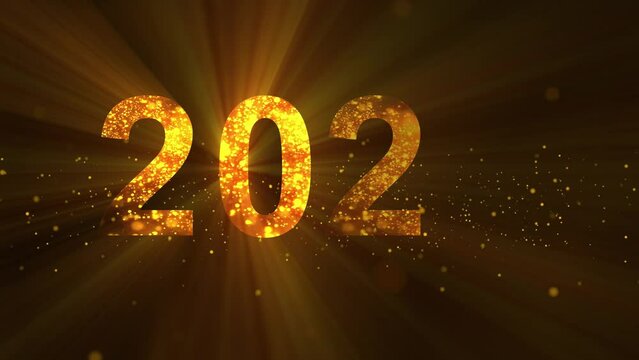 Golden 2023 new year greeting text with slow motion particles and sparks on beautiful typographic magic design background, Concept merry christmas and happy new year