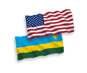 Flags of Republic of Rwanda and America on a white background