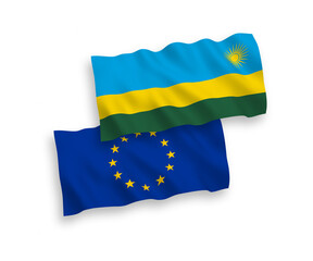 Flags of European Union and Republic of Rwanda on a white background