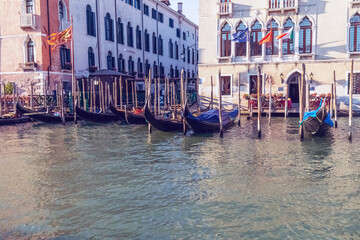 Fototapeta na wymiar Gondolas in Grand Canal in Venice, Italy
