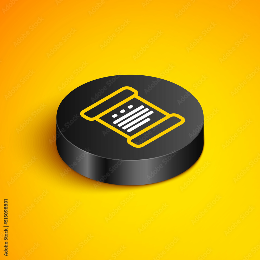 Poster isometric line declaration of independence icon isolated on yellow background. black circle button. 