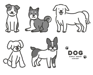 シンプルでかわいい犬のアイコンセットのベクターイラスト素材／ペット／愛犬