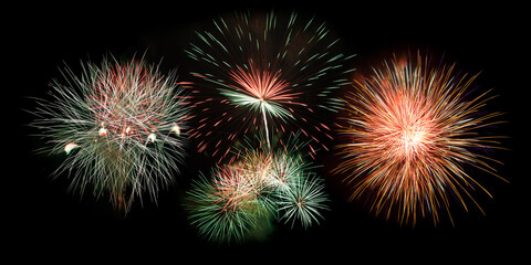 Colorful fireworks in the night sky with black background