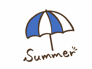 かわいい夏のカラフルなパラソルとSummerの手書き文字／手描きイラスト素材