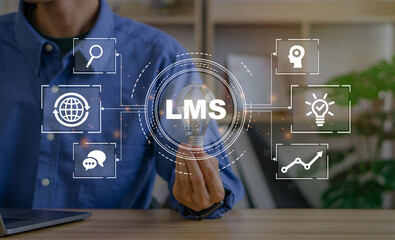 LMS - Learning Management System for lesson and online education, course, application, study, e learning, knowledge everywhere and every time.LMS icon.